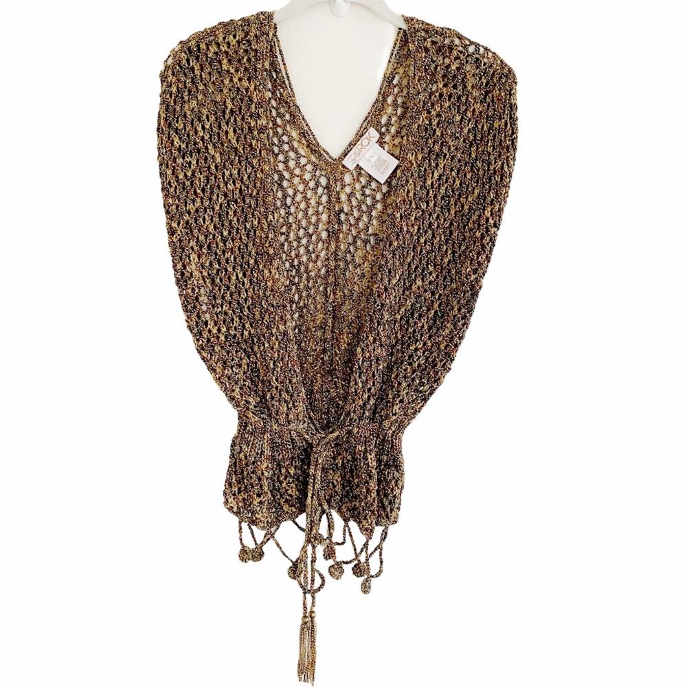 La Rok Gold Metallic Crochet Shrug Size Small